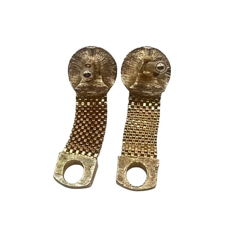 Vintage Swank Cufflinks Gold-Tone Mesh Wraparound Brown Cats Eye Stone MCM